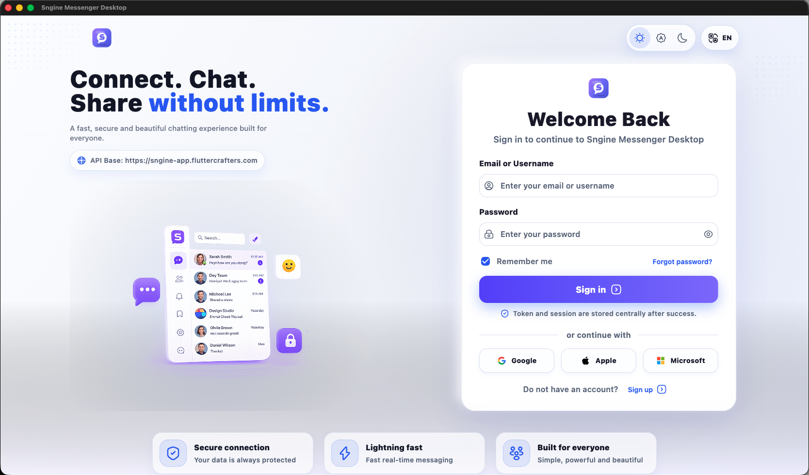 Sngine Pro Messenger Desktop (Windows / macOS / Linux) preview 1