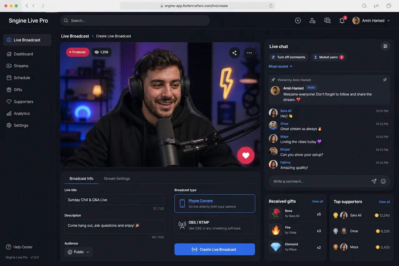 Sngine Live Pro – Advanced Live Streaming Suite