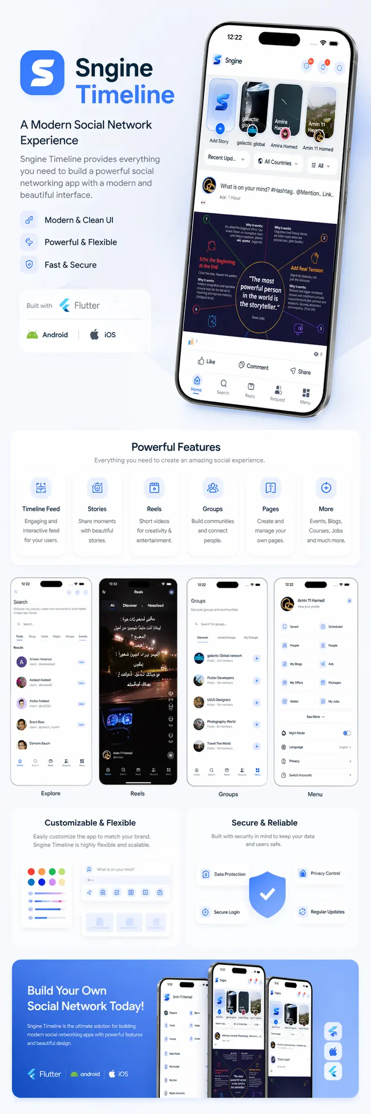 Sngine Timeline – Flutter Social Networking App (Android & iOS) preview image
