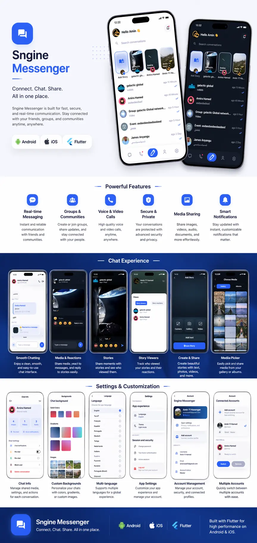 Sngine Messanger – Flutter Social Networking App (Android & iOS) preview image