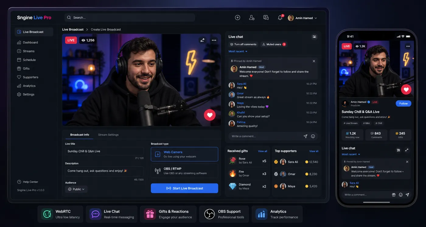 Sngine Live Pro – Advanced Live Streaming Suite